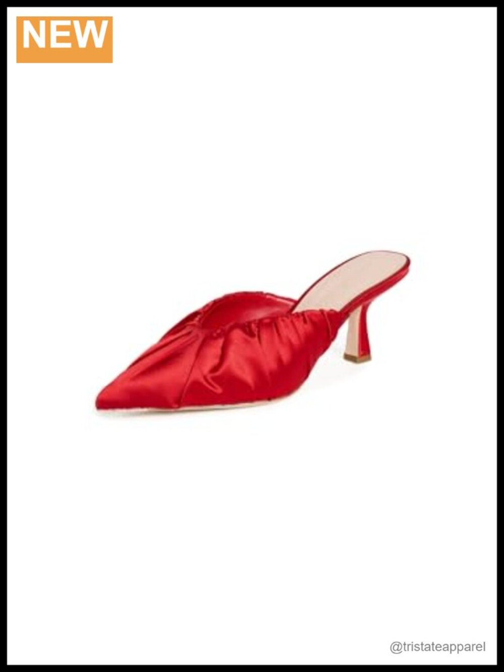 Women's Satin Mules with Smocked Ruched Upper Mid Heel Stiletto Pointed Toe